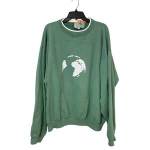 Upcycled Hand Printed Womens XL Save The Planet Earth Long Sleeve Sweatshirt